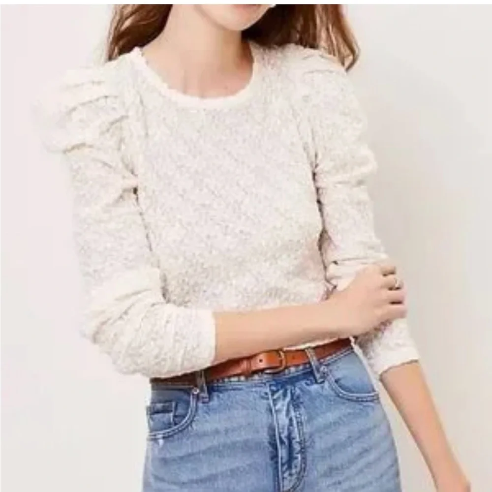 Loft Floral Lace Pleated Puff Sleeve Top Size M NWOT